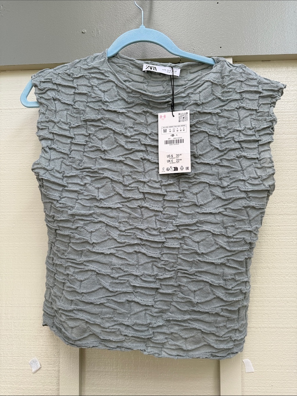 Zara Light Green/Gray Textured Sleeveless Tank Top